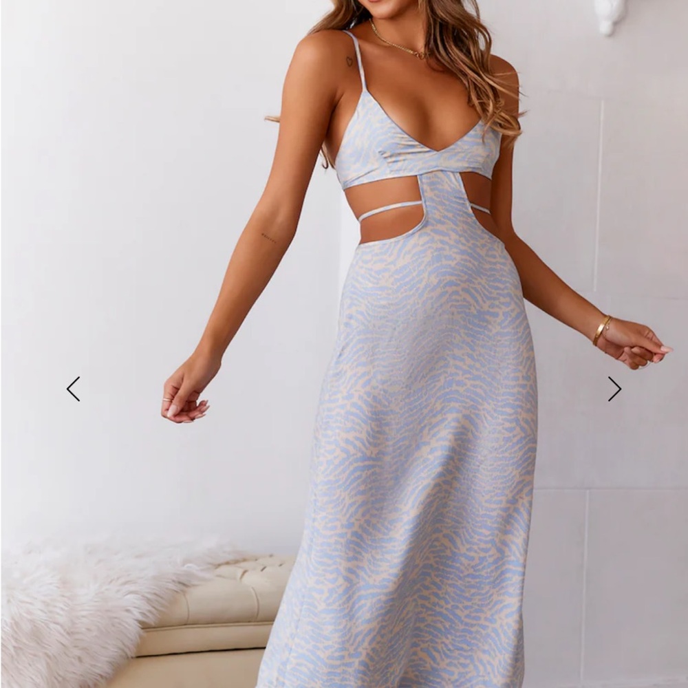 Hello Molly Blue and Cream Cutout Midi Dress